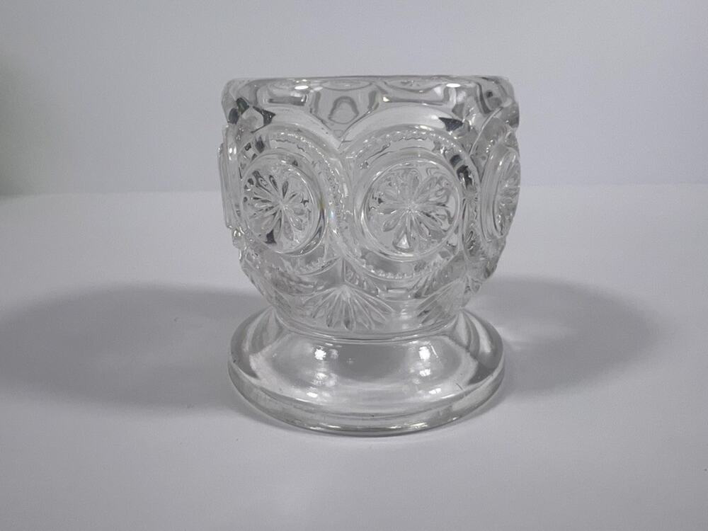 VTG US Glass #15092 EAPG Clear Glass Star in Bull's Eye Footed Toothpick Holder